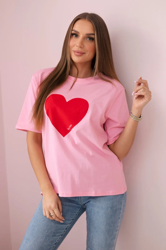 Cotton blouse with a heart print light pink