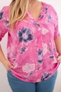 Damen-Baumwollbluse Plus-Size mit Blumenmuster rosa