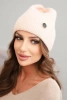 Women's winter fluffy hat with decorative button peach