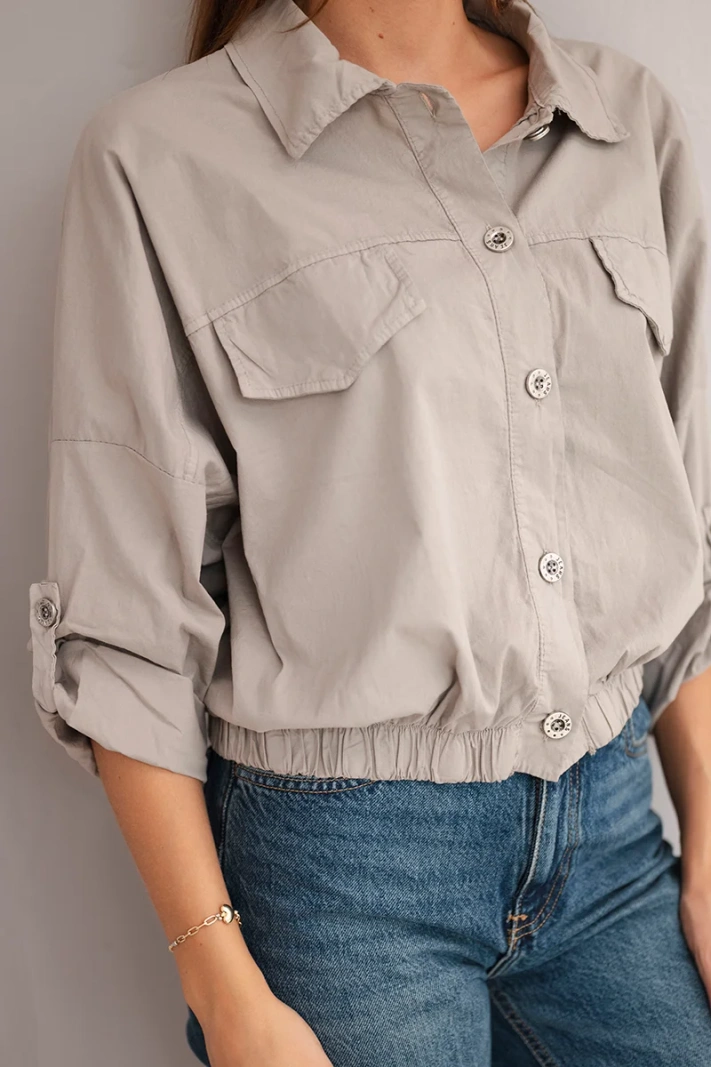 Women's spring cotton jacket with pockets and drawstring fango