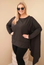 Moteriška tunika Plus Size iš medvilnės su asimetriniu apačia ruda