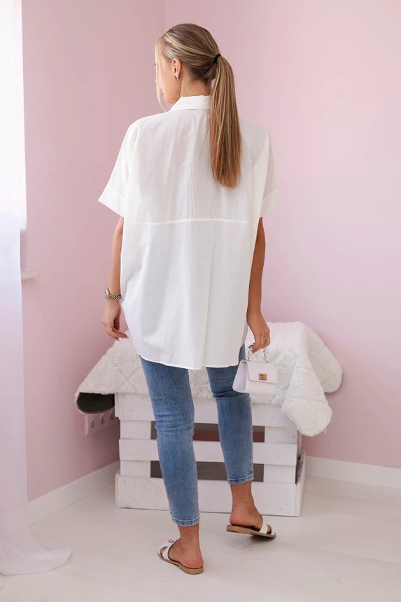 Short-sleeved cotton shirt ecru