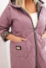 Dámska zimná prešívaná bunda Plus Size s podšívkou v leopardom vzore a kapucňou ružová tmavá