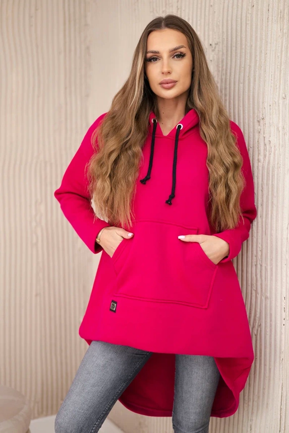 Isoliertes Sweatshirt mit langem Rücken und Kapuze fuchsia