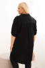 Dámska košeľová sukňa Plus Size s dlhším zadným dielom a vyhrnutým rukávom čierna