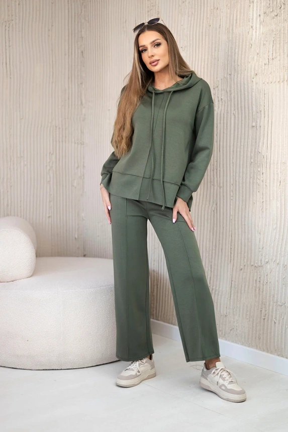 Sada mikiny s kapucí + kalhoty máslová látka khaki