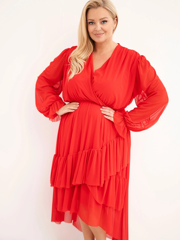 Sukienka damska Plus Size kopertowa z dodatkiem wiskozy czerwona