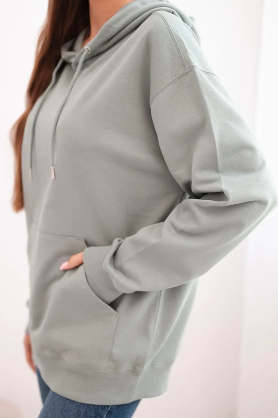 Damenpullover aus Baumwolle mit Kapuze und Kängurutasche dunkel mint