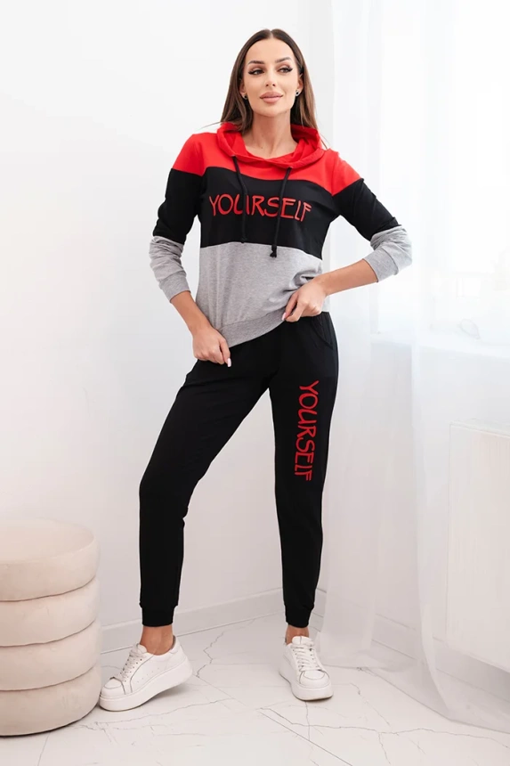 Set with print Yourself red+black