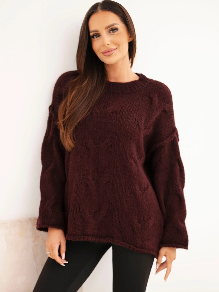 Sweter damski o luźnym fasonie bez zapięcia bordowy