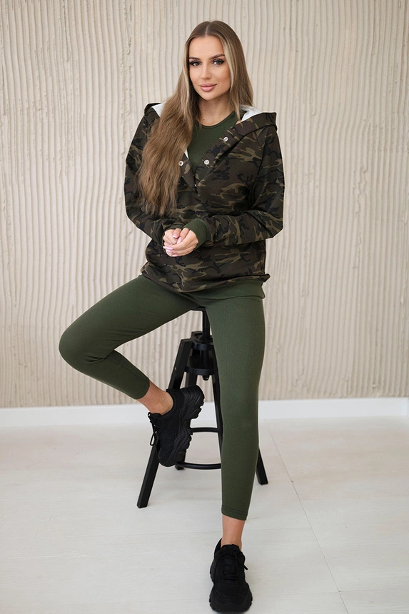 3-teiliges Moor Set Bluse, Top und Leggings braun + cappuccino