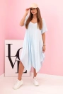 Damenkleid aus Viskose mit kurzen Ärmeln und ausgestelltem Saum blau