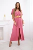 Long dress with a decorative belt dark pink