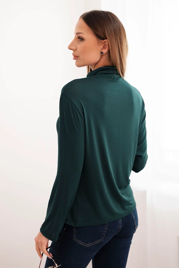 Women's viscose blouse with a turtleneck and long sleeves dark green