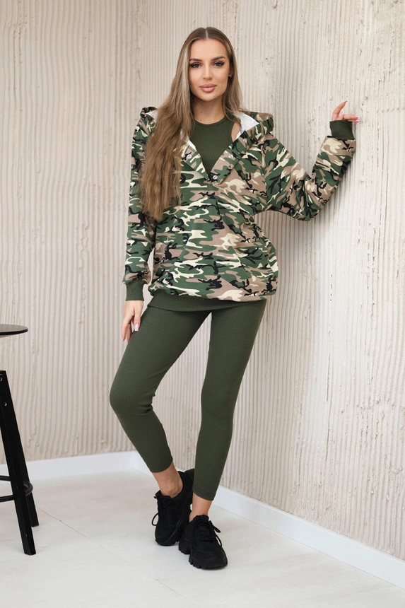 3-piece moor set of sweatshirt, top and leggings khaki + green