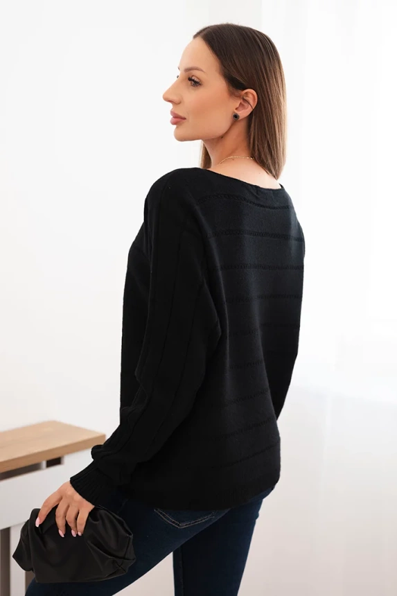 Women's viscose sweater with lace pattern and long sleeves black