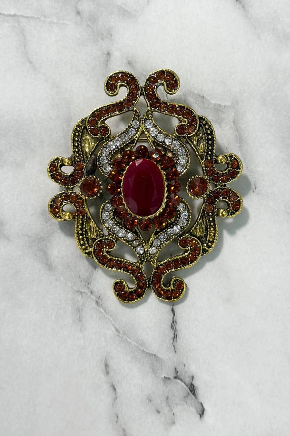 Brooch XZ459-107 gold + red