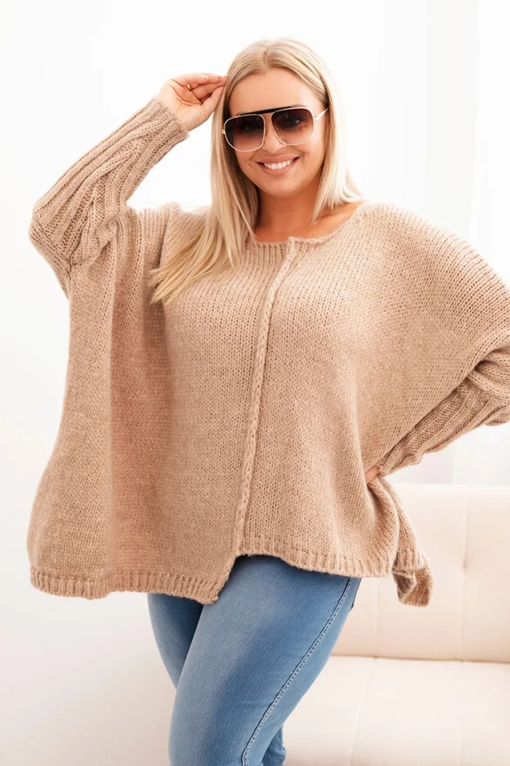 Damen Plus Size Pullover aus Acryl mit lockerer Passform und 3/4-Ärmeln camelowy