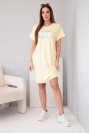 Women's viscose dress with short sleeves and decorative print yellow