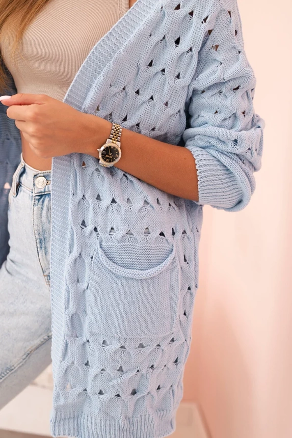 Damen Strickjacke mit Taschen aus Ajour nicht blau