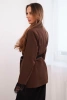 Women's blazer with a belt and lace finish on the sleeves brown