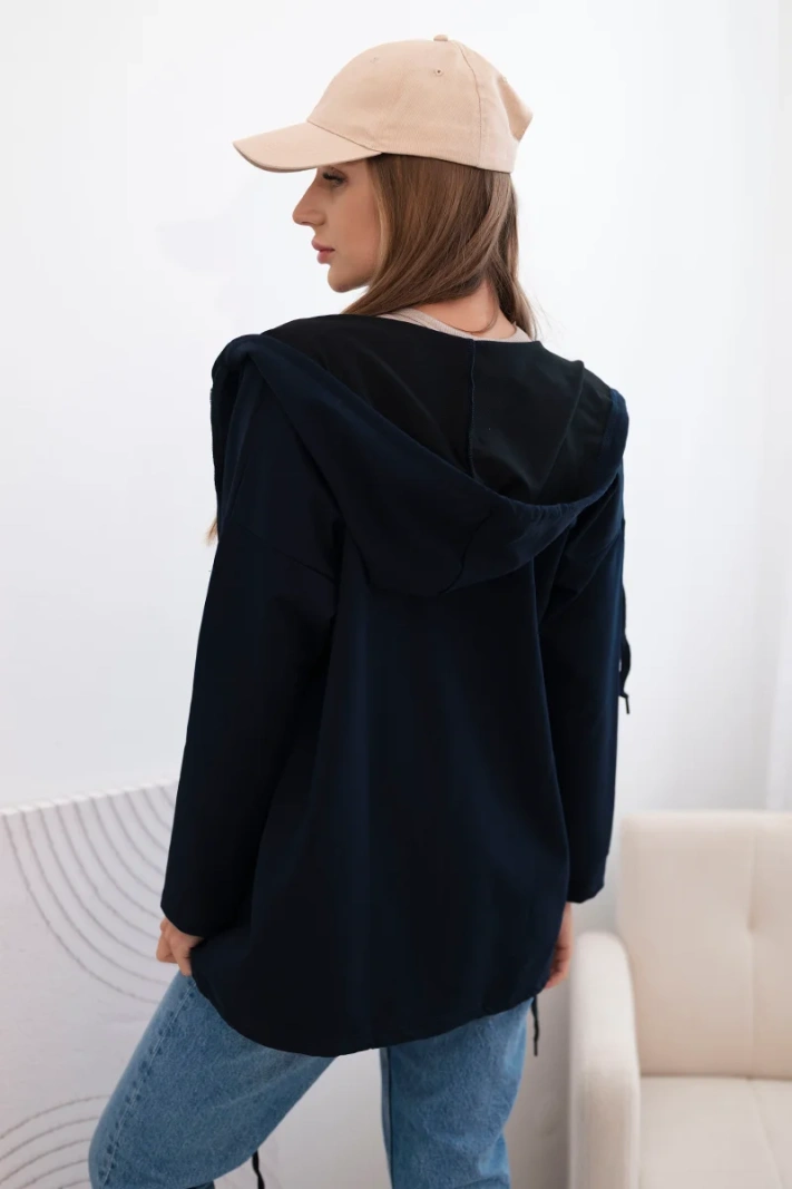 Damenpullover mit Kapuze und Kordelzug unten marineblau