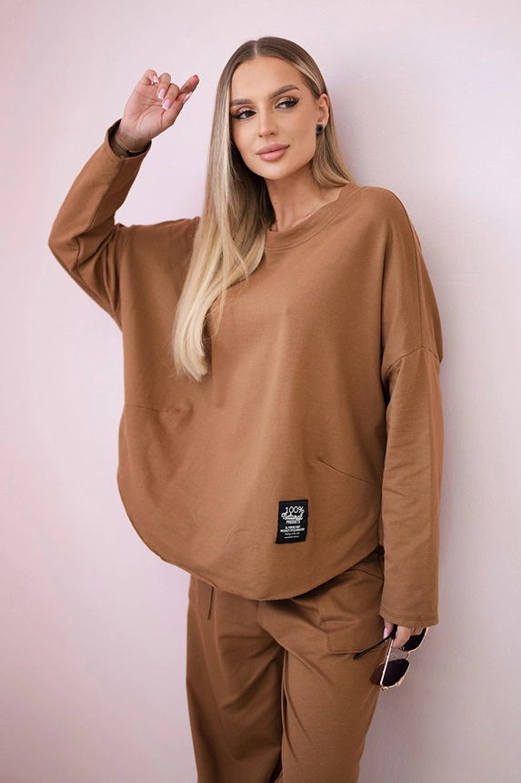 Bavlněná mikina kalhoty set Velbloud