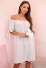 Damenkleid aus Viskose mit Bindebändern an den Ärmeln beige