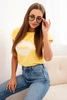 Damen-T-Shirt aus Baumwolle mit kurzem Arm und Lippenaufdruck gelb