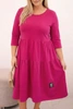 Plus Size women's cotton dress with ruffles and rolled-up sleeves fuchsia