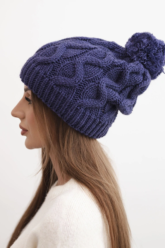 Women's winter wool hat with zirconia and pattern K455 mocha