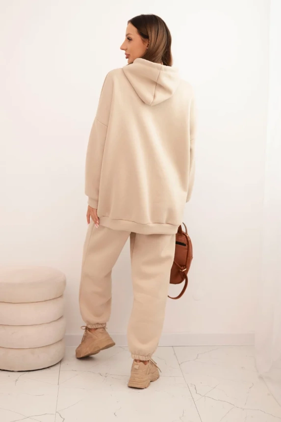 Women's warm cotton tracksuit with a hood beige