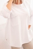 Plus Size women's blouse with cotton, pocket, and rolled-up sleeve white