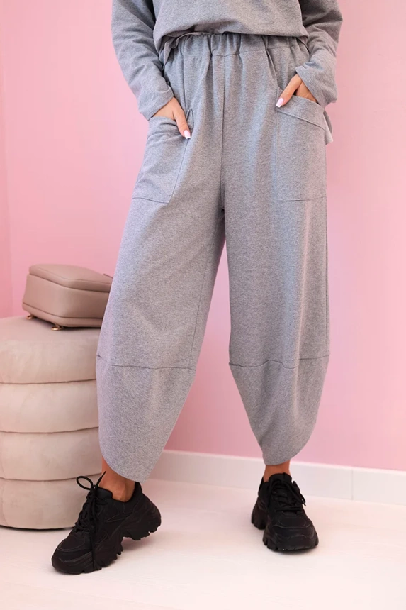 Cotton sweatshirt pants set grey melange