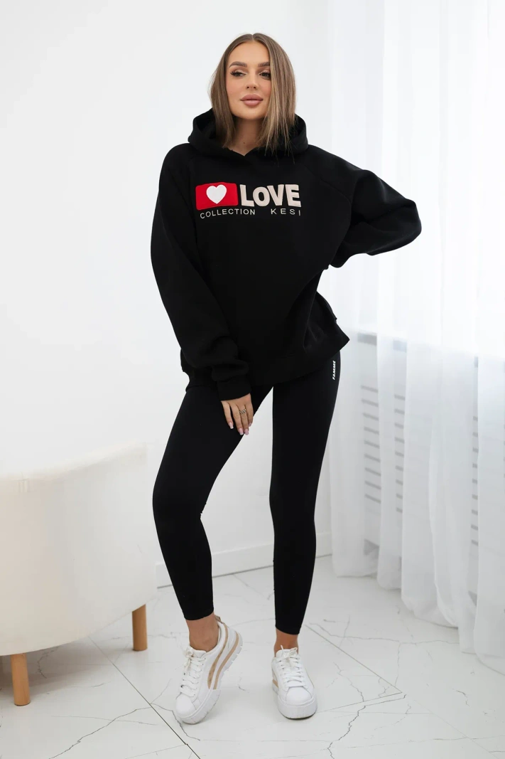 Isoliertes Baumwoll-Sweatshirt mit Kapuze Love schwarz