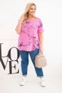 Damen-Baumwollbluse Plus-Size mit kurzen Ärmeln und Tasche rosa