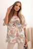 Women's cotton blouse with butterfly motif short sleeve white