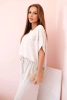 Damen-Set aus Viskose mit dekorativem Blumenmuster und weiten Hosen Dunkelbeige