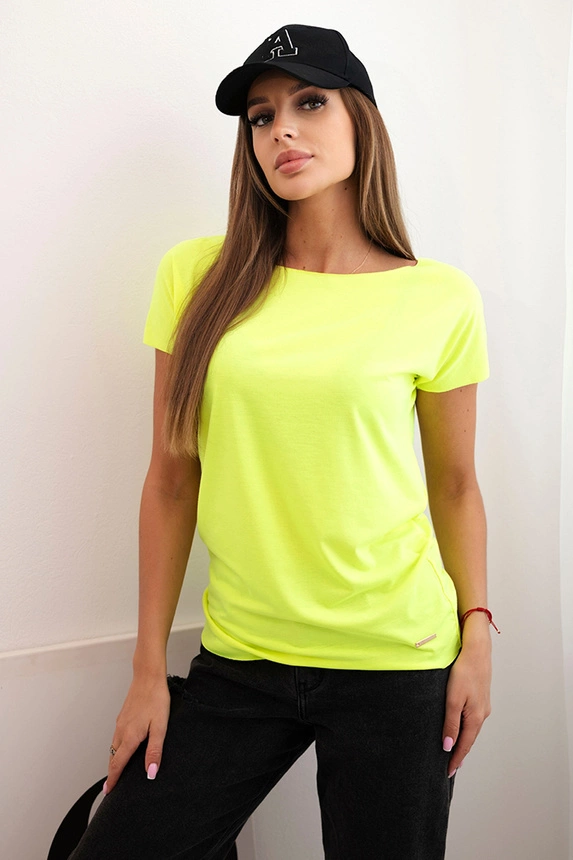 Dámska bavlnená basic blúzka s krátkym rukávom žltý neon