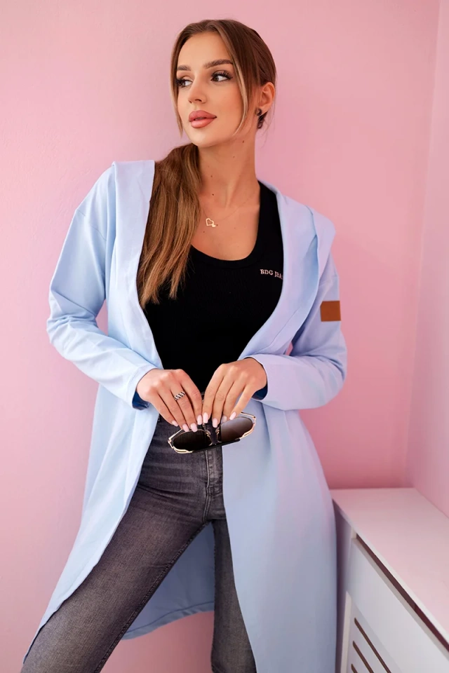 Narzutka długa z kapturem błękitna