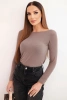 Women's long-sleeve cashmere blouse with a round neckline mocha
