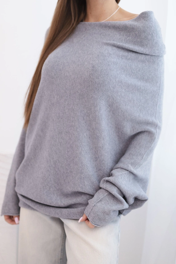 Women's viscose batwing asymmetrical sweater gray