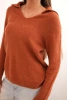 Women's sweater made of baby alpaca with a collar and V-neck orange