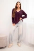 Women's sweater made of soft knit with a V-neck plum