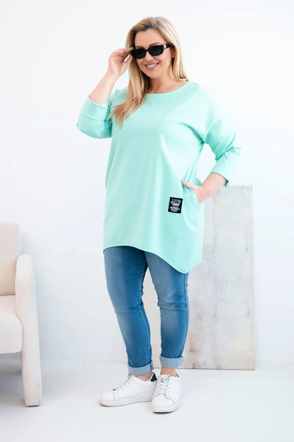 Women's Plus Size blouse with a longer back and long sleeves mint