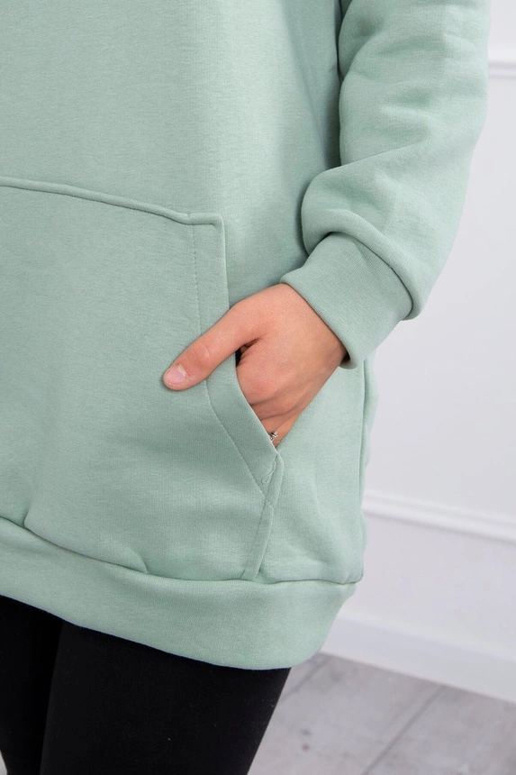 Mikina s kapucí a nášivkami tmavě mátová