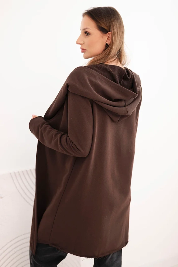 Women's cotton hoodie with an extended front brown