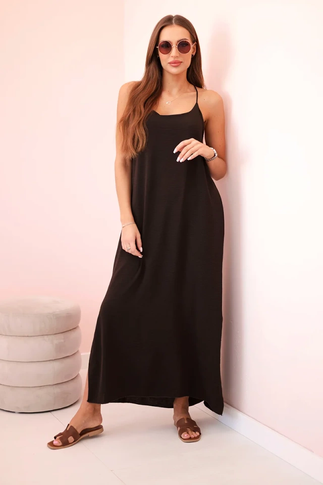 Long dress with straps brown