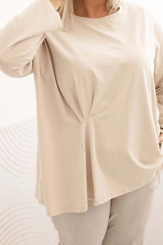 Women's Plus Size blouse with cotton, featuring a pocket and rolled sleeves kiwi