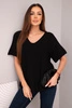Women's short-sleeve sweater top with a V-neck black